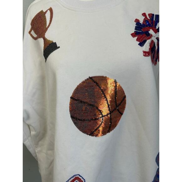 NWOT Queen Of Sparkle White Custom KU Jayhawks Icon Crewneck Sweatshirt size L - Picture 9 of 13